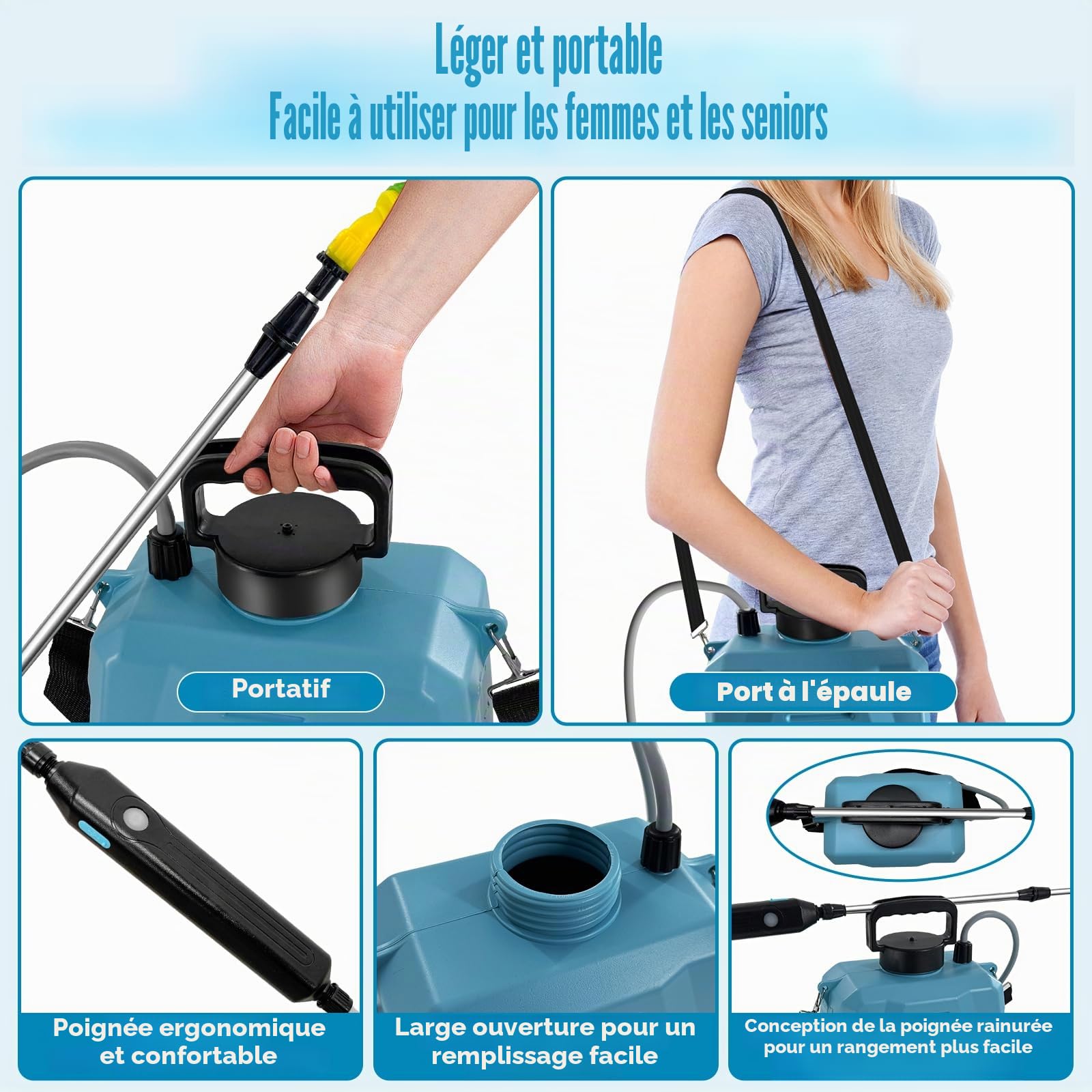 Pulvérisateur Électrique 8L Pulvérisateur de Jardin Pulvérisateur à Pression 8L avec 3 Buses Réglables pour Jardin Serre Arrosage Désherbage Pulvérisation d’herbicides et insecticides