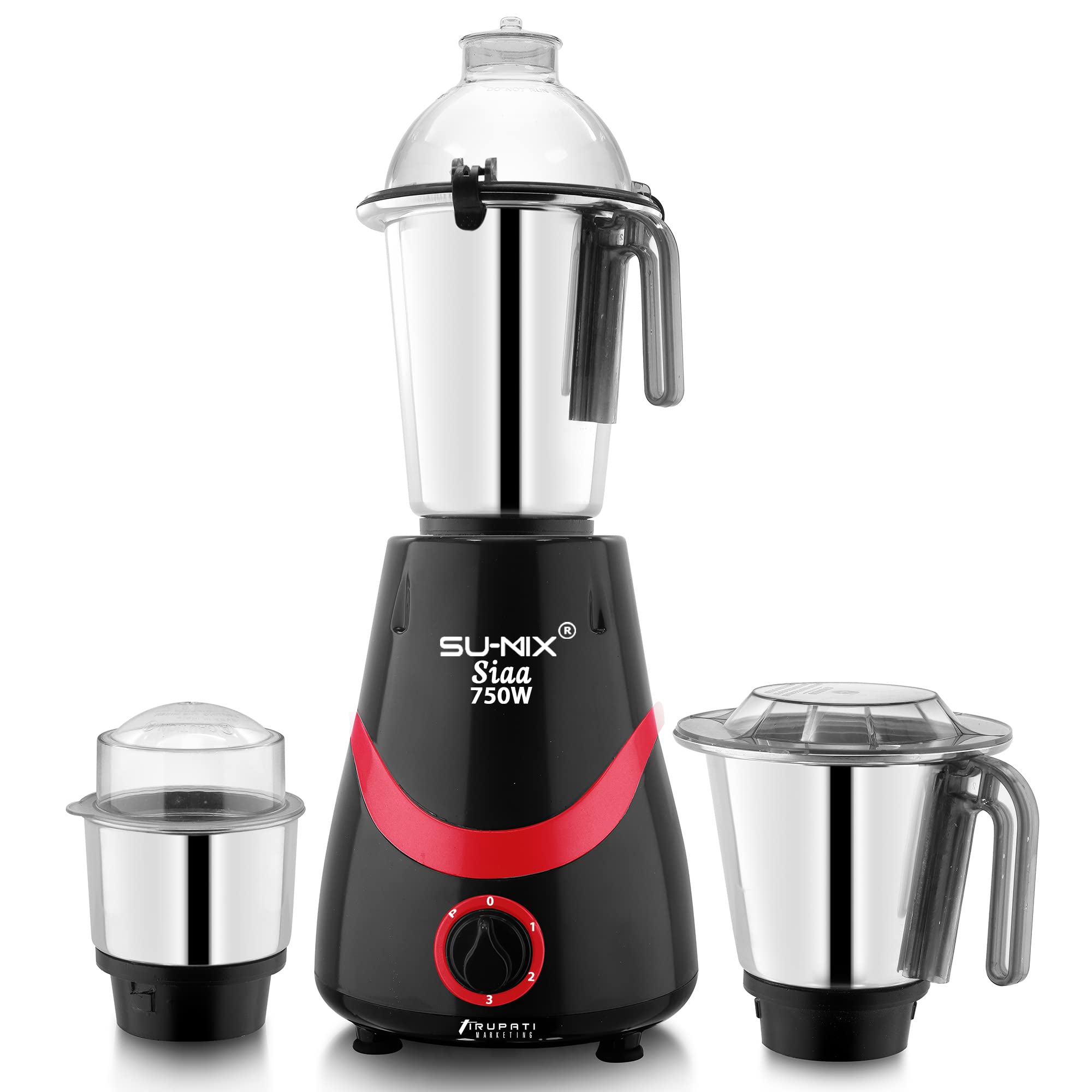 Su-mixSu-mix Latest New Model SIAA 750-Watts Mixer Grinder with 3 Stainless Steel Jars (Dry Jar, Chutney Jar, Liquid Jar) Red-Black S3J. Company 37 Years of Servicing Marketing and Manufacturing Since 1984.