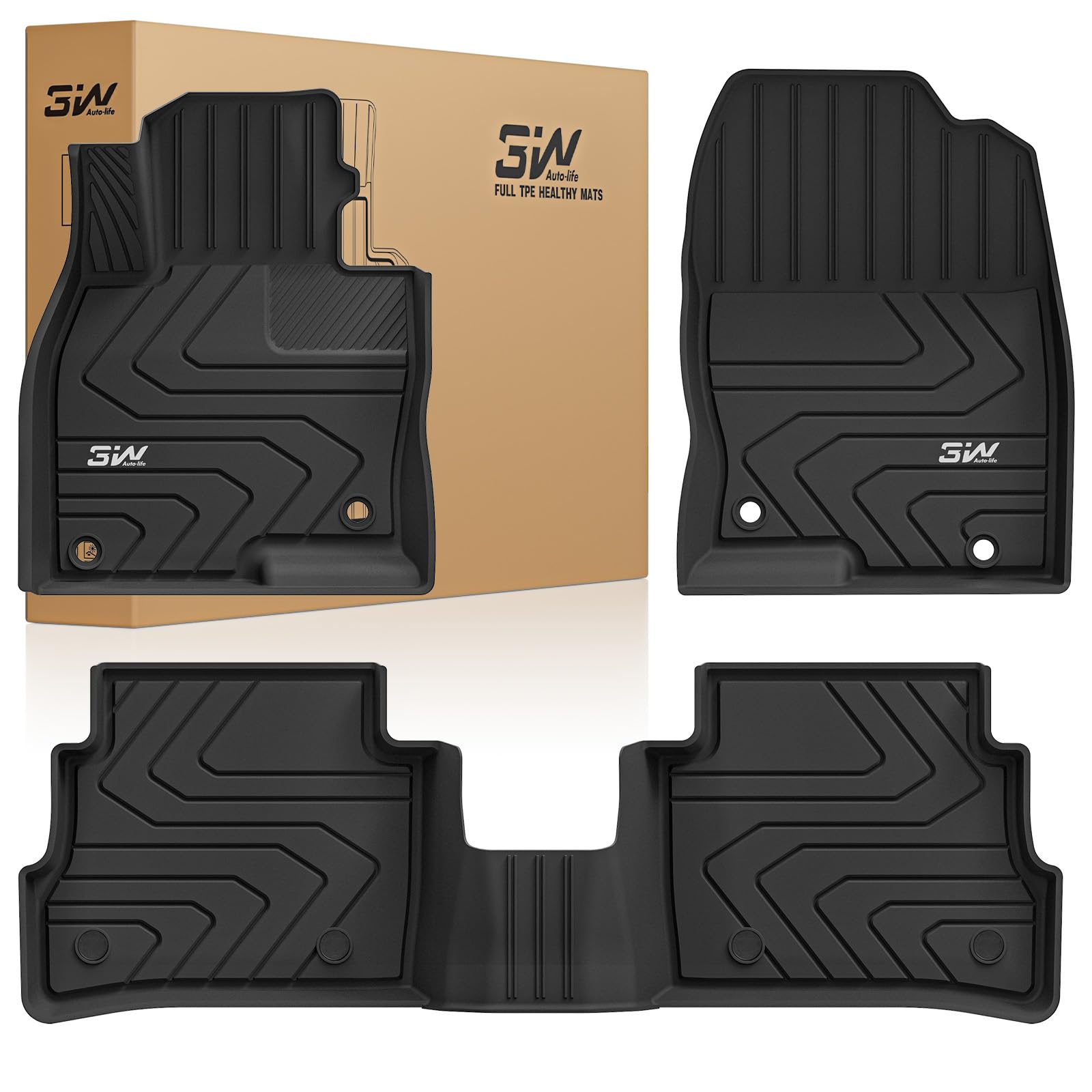 3W Floor Mats for Mazda CX-5 2025 2024 2023 2022 2021 2020 2019 2018 2017, Heavy Duty TPE All Weather Custom Fit Floor Liners, Anti-Slip Car Accessories, 1st & 2nd Row, Black