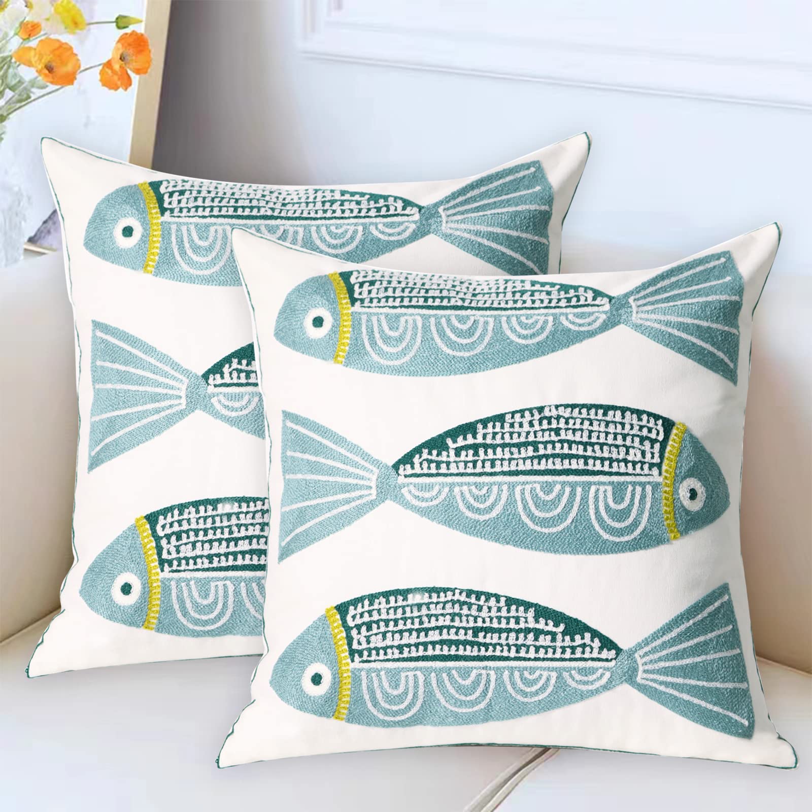 Amazon.co.jp: UnionKK 刺繍入りクッションカバー 2枚 コットン 装飾