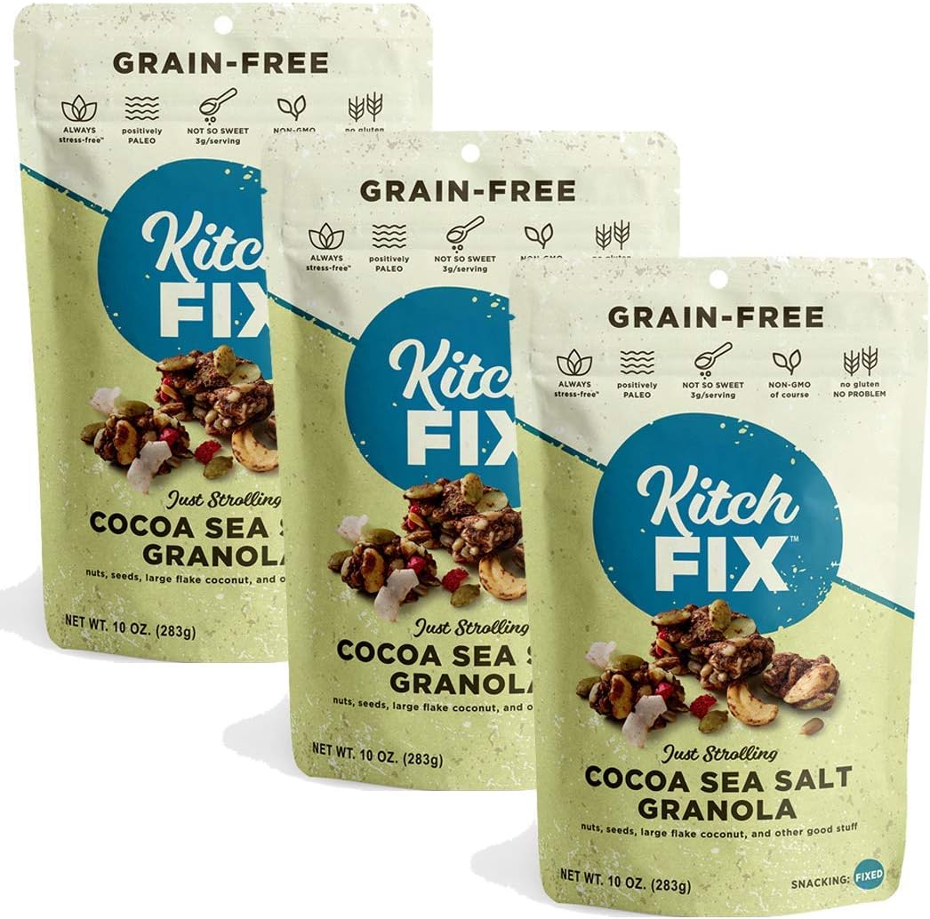 Kitchfix Grain-Free Paleo Granola Cocoa 3-Pack | Vegan Plant-Based Protein | Gluten-Free, Low Sugar, Low Carb Granola | 10oz