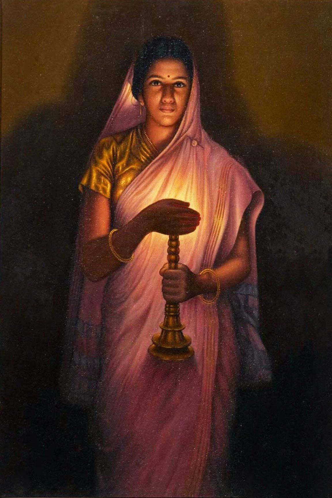 SCPmarts Glow of Hope by Raja Ravi Varma The Classic Arts Reproduction Gallery wrap Painting on Wooden Frame Framed Canvas Print 12 inch x 16 inch