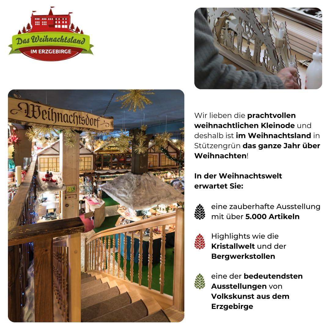 Lichterbogen ELB – Motiv Weihnachtsmann mit Geschenk | 32 x 56 x 5 cm – Schwibbogen aus Holz – Leuchtbogen mit 7 Kerzen – Original Erzgebirge Fensterbogen – Weihnachtsdeko