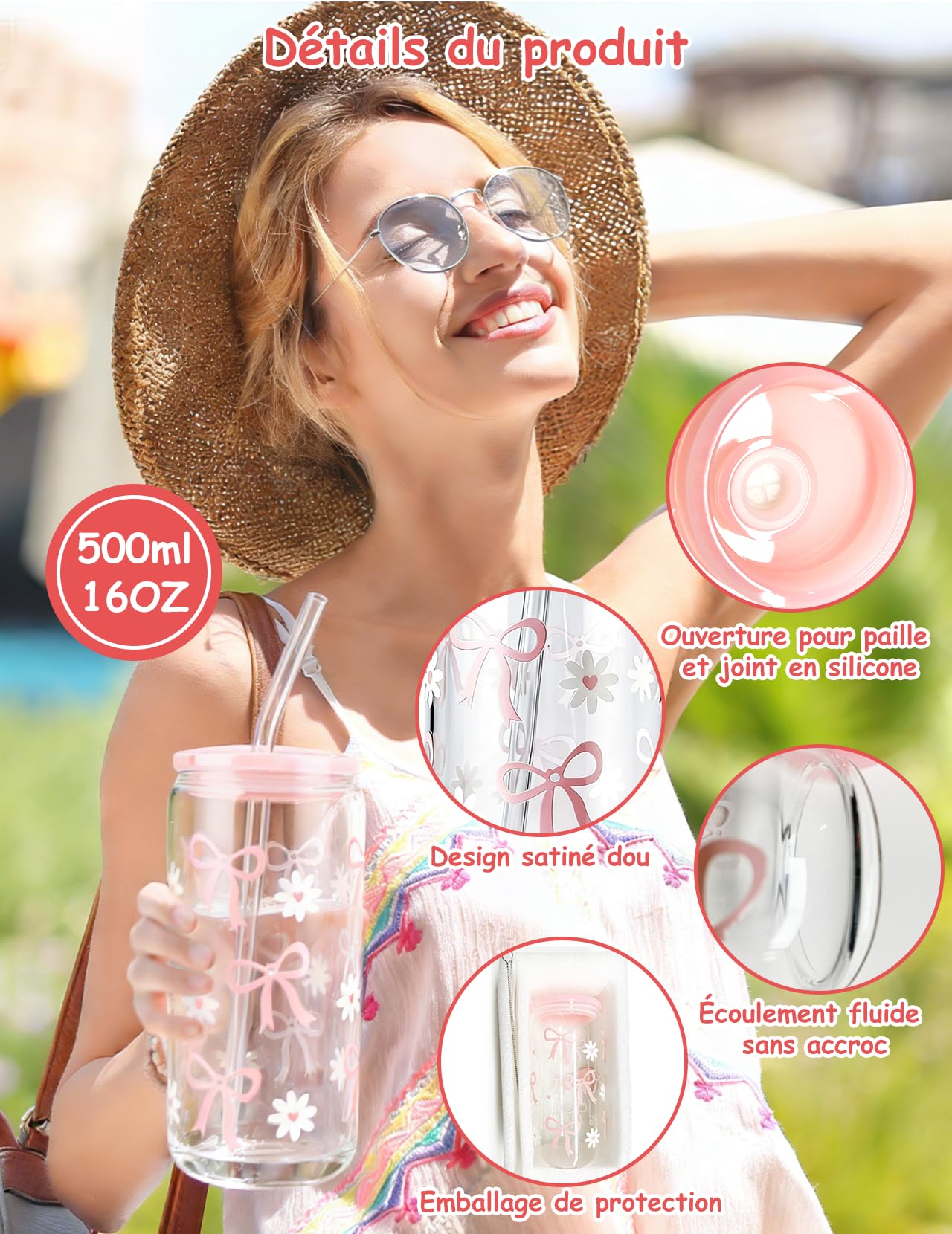 Cadeaux pour Filles 9 10 11 12 13 14 15 16 17 18 Ans, Idées Cadeaux Ensemble Cadeau, Cadeau Fille 9 à 18 Ans, Anniversaire Cadeaux de Saint-Valentin Tasses en Verre de Fille avec Paille et Couvercle
