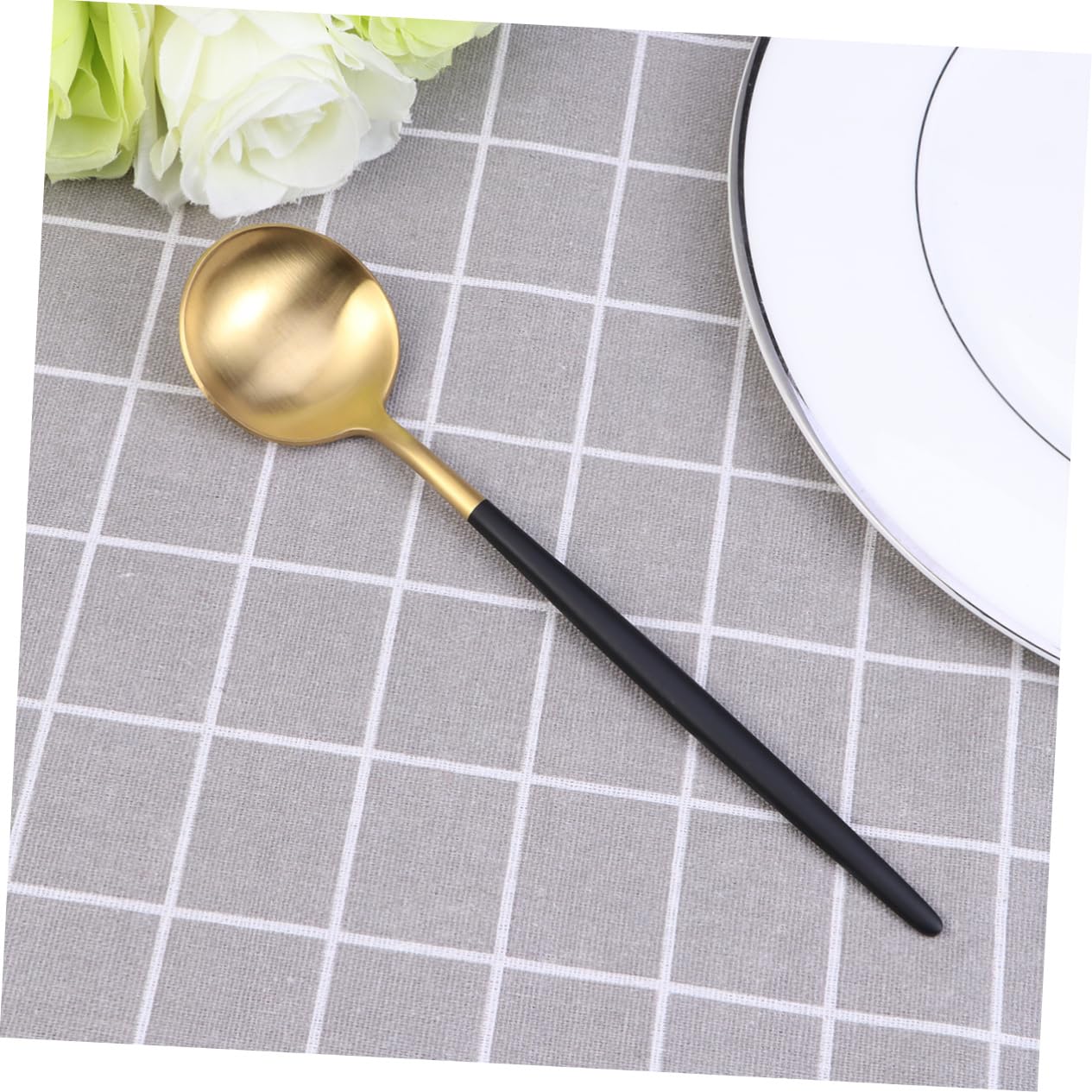 PRETYZOOM 304 Stainless Steel Cutlery Set Titanium Spoon Elegant Black Gold Dinner Spoon