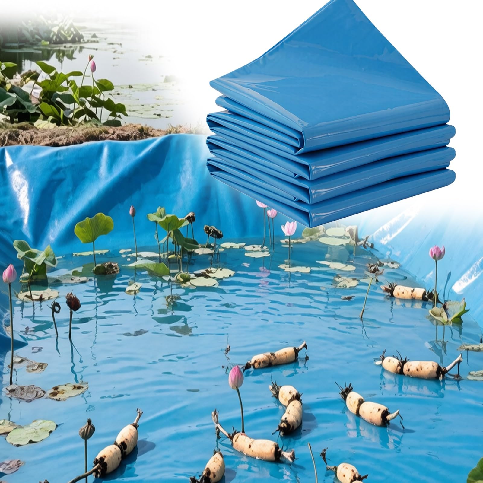 Fodera laghetto HDPE 0,16 mm per stagni Pesci Acquacoltura Protezione temporanea Stagni all'aperto Giardino Acquatico Pieghevole Preformato Grande Formato Facile da Tagliare(4x5m)