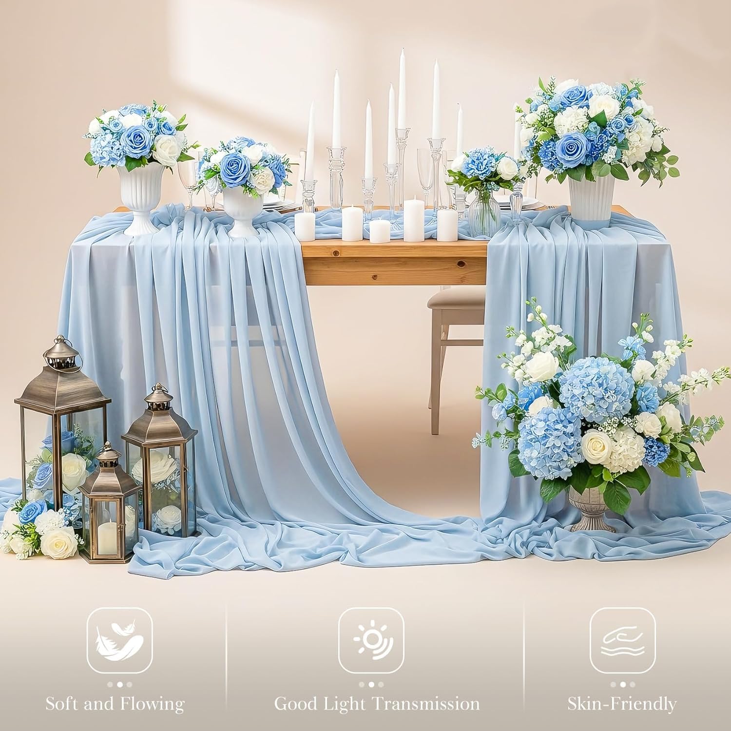 20M Chiffon Stoff Meterware & Tüll Stoff –160cm breiter Tischläufer Hochzeit und Hochzeitsbogen Deko für den Hochzeitsempfang, Party Reines Weiß