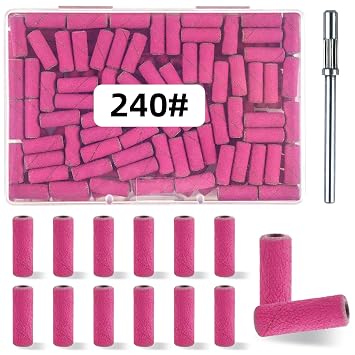100 Pcs 240 Grit Pink Small Sanding Bands Nail Drill Bit,Nail Drill Bits,Extreme Fine Grit Mini Sanding Band,Nail Bits,Upgrade 3.1mm Mandrel Bits,Professional Nail Drill Bit for Acrylic Nails