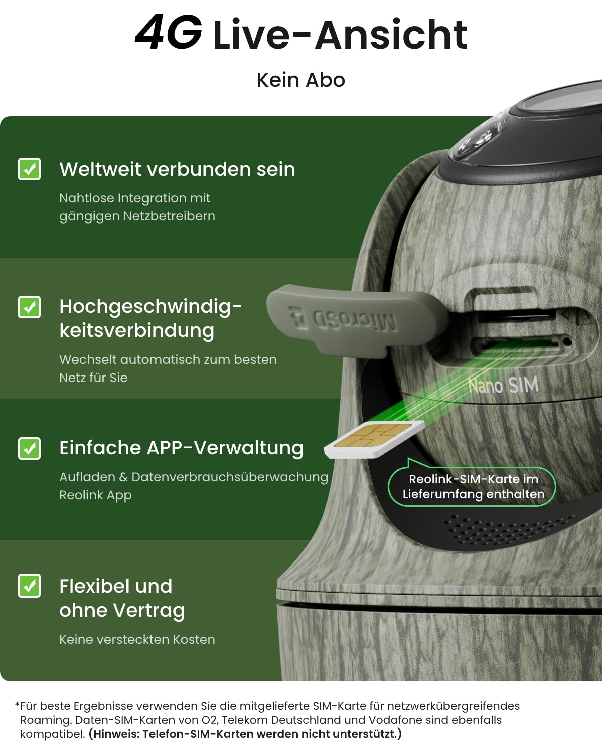 Reolink Go Ranger PT 4K 3G/4G LTE PTZ Überwachungskamera Aussen mit SIM-Karte Nachtsicht