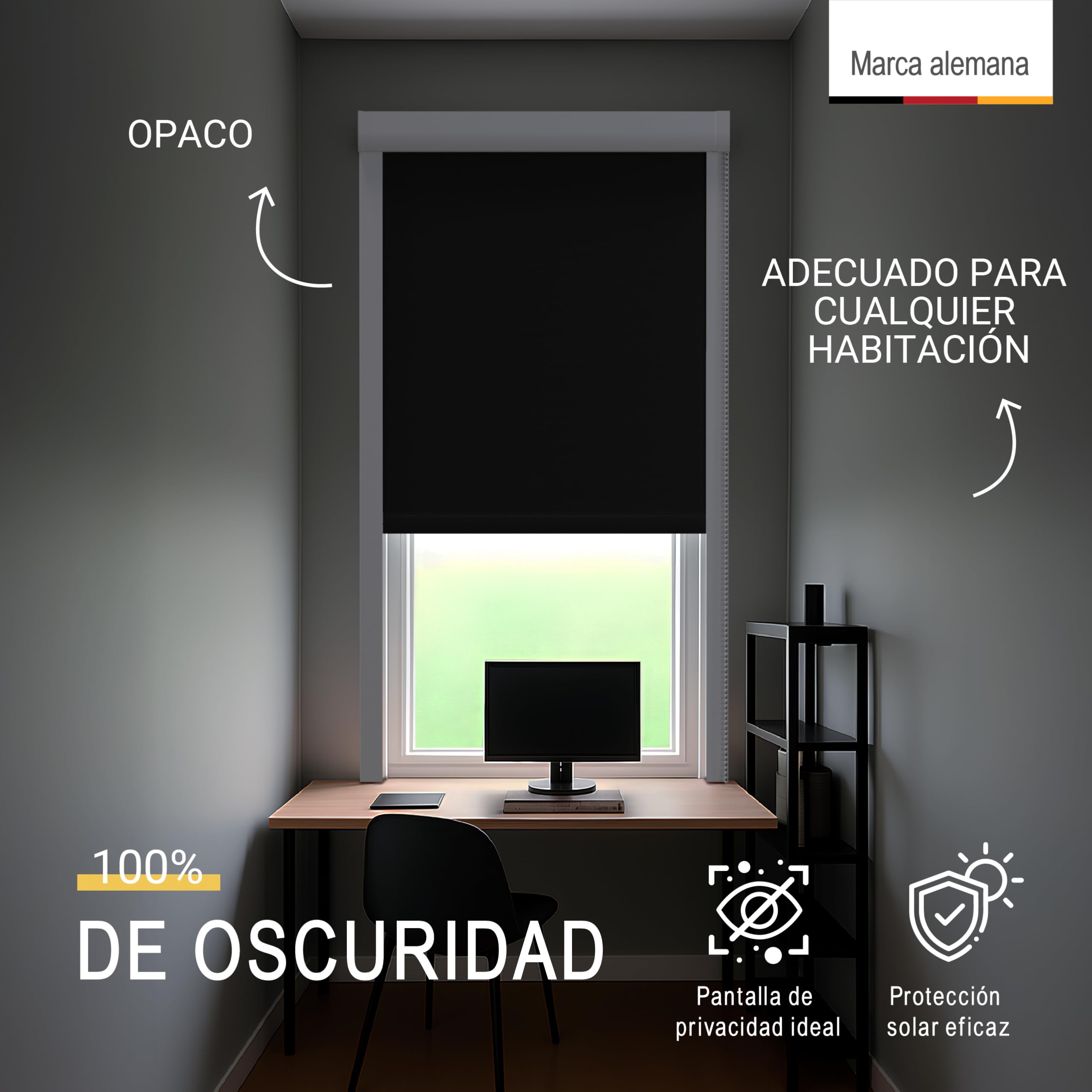 Sol Royal Sol Reflect Estor Enrollable oscurecente con rieles de guía | 100x175cm Negro Persiana de Estores cassette termico taladro opaco cortina SolReflect K24