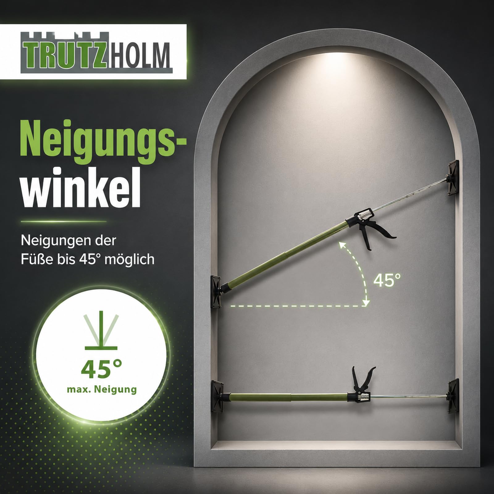 3x Zargenspanner stufenlos verstellbar 57-117 cm Druckplatte neigbar bis 45° Teleskopstütze Einhandstütze Montagestütze für Türrahmen, je 30 Kg Tragkraft Winkelspanner, Türzargen
