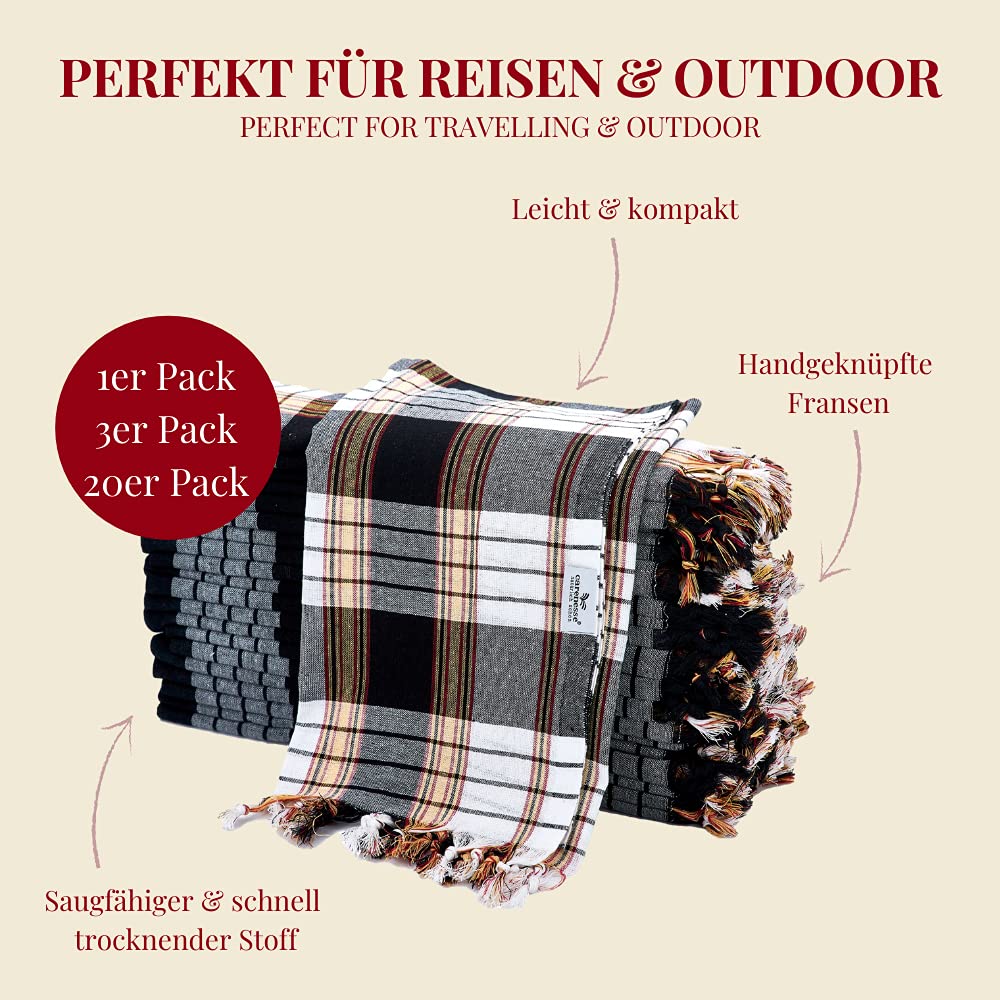 Carenesse Serviette Paquet Lot de 20 Classic Noir Carreaux, 100% Coton, 80 x 170 cm, Serviette de Bain, Serviette Plage Serviette fouta