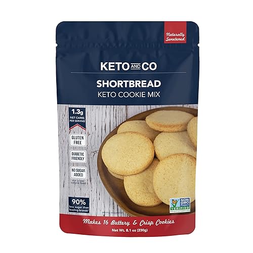 Keto and Co - Mezcla de galletas Keto de Shortbread  Solo 0.06 oz de carbohidratos netos por porción  Sin gluten, baja en carbohidratos, sin azúcar