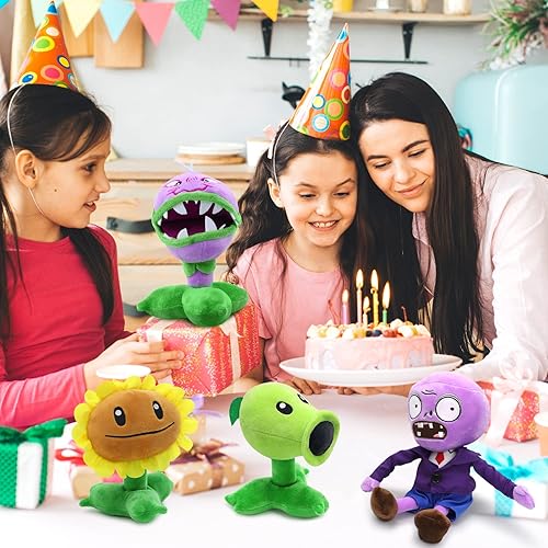 Miniatura 7 de Maikerry 6 piezas de plantas y zombis de peluche vs juguetes de PVZ de peluche de peluche suave muñeca gran regalo de cumpleaños para niños y niñas