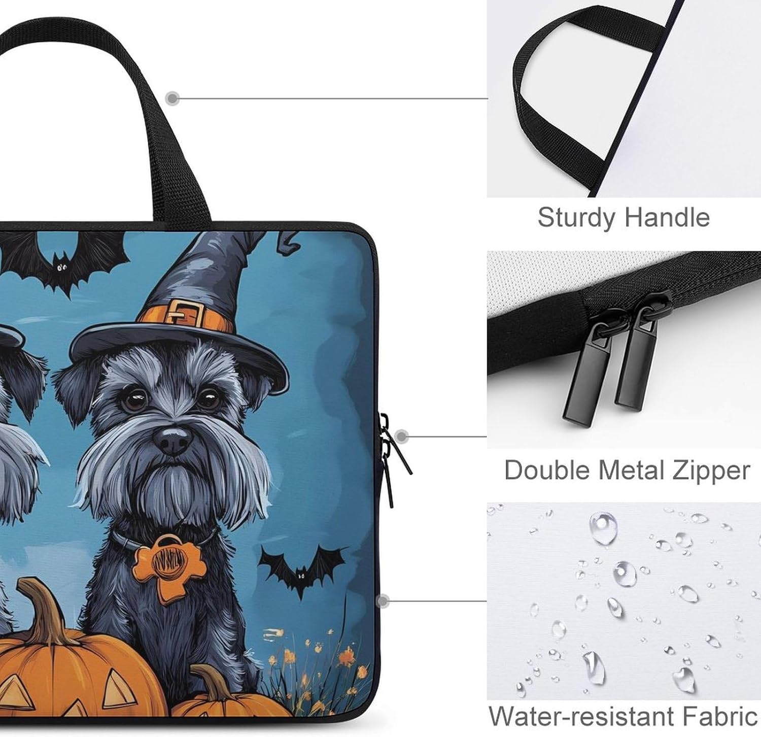 Halloween Schnauzer Cute Pumpkin Bat Spider Laptop Bag Lightweight Computer Bag Carrying Case for Work Business