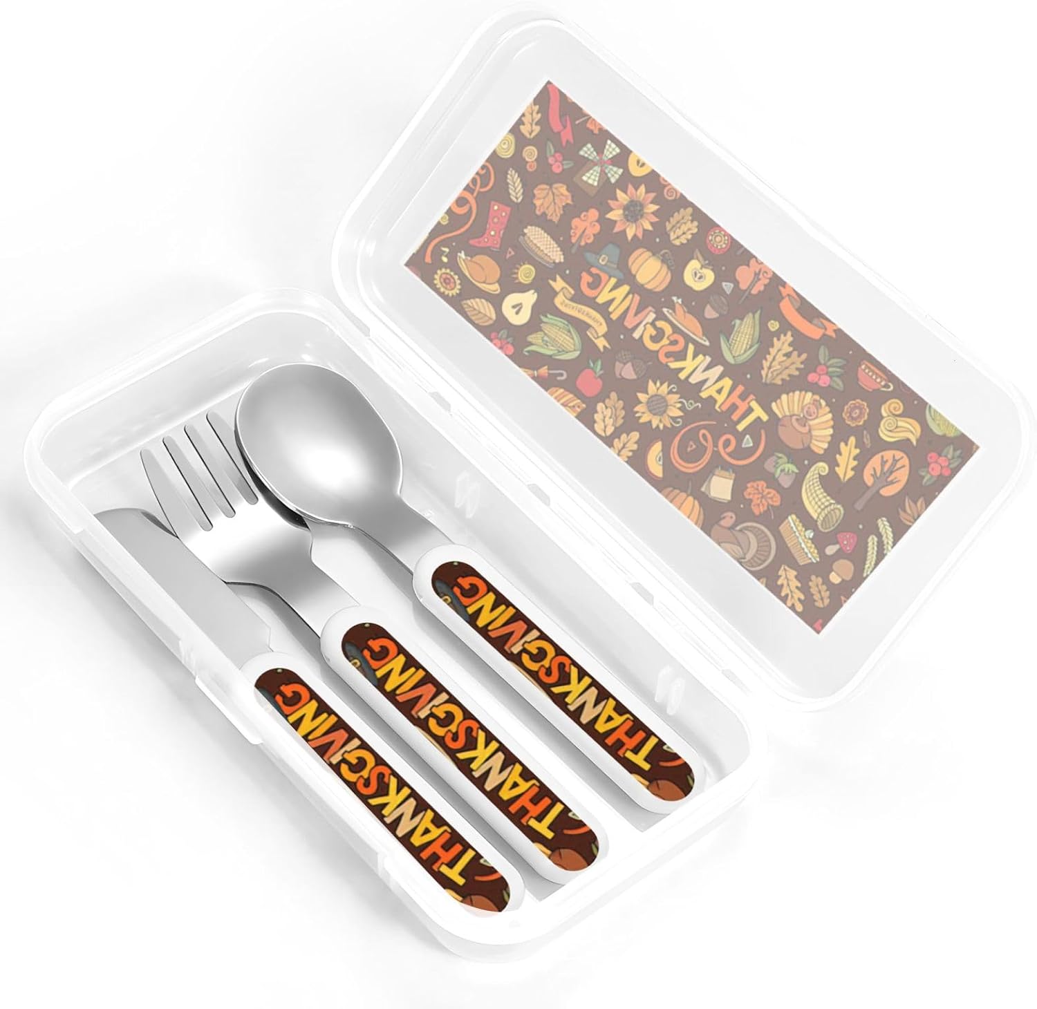thanksgiving Print Stainless Knife Spoon Fork 3-Piece Set,Flatware Cutlery Set With Storage Case