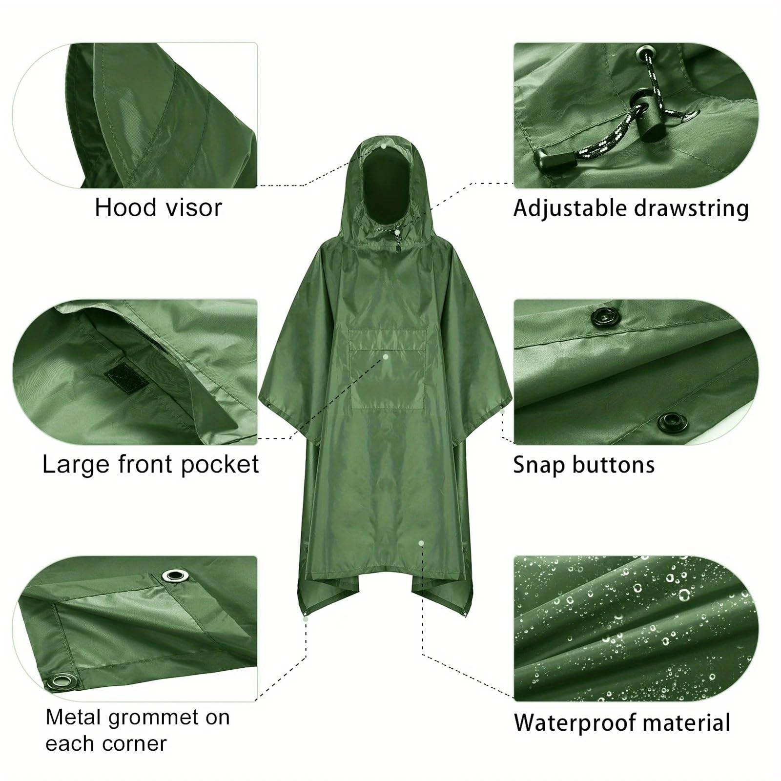 Poncho de Lluvia Poncho de Lluvia con Capucha y Bolsillo, Ligero, Impermeable, Chaqueta de Lluvia, Refugio Solar for Hombres y Mujeres, Camping, Senderismo y Viajes.
