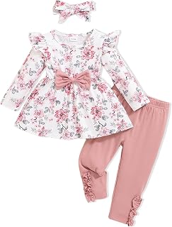 Toddler Baby Girl Clothes Infant Girl Outfits Fall Ruffle Floral T-Shirt Top Pants Set Winter Spring Clothes