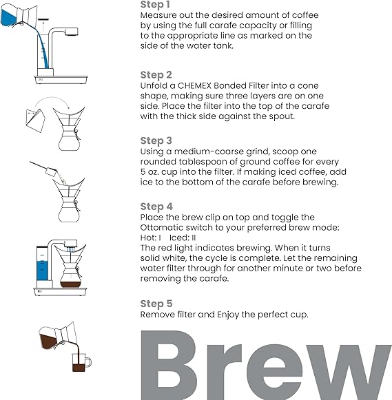 Chemex Ottomatic Pour Over Coffee Maker Set, 40 oz Capacity Automatic Pour Over Machine with 6 Cup Glass Coffeemaker, Specialty Drip Brewer, Barista Quality Coffee System