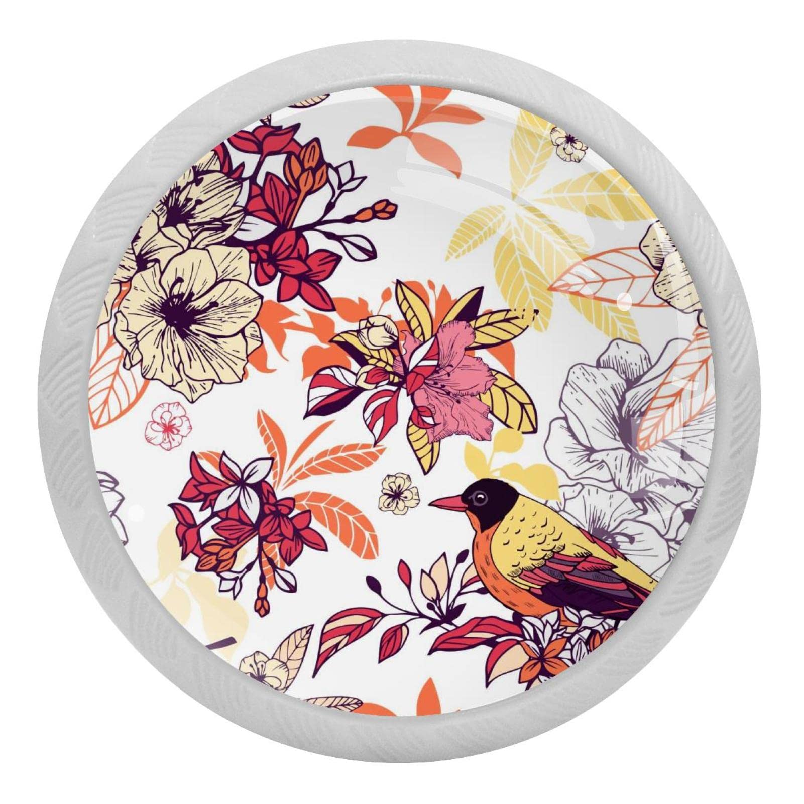 Poignées rondes fluorescentes 35mm à motif floral et oiseau pour armoire