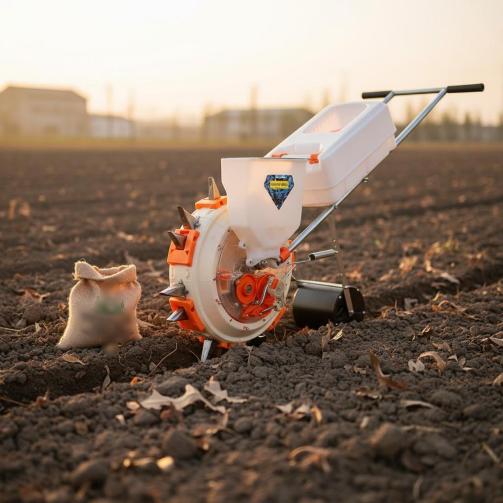 Handheld Seeder Semoir Planteur Épandeur Manuel à Poussée avec Roue Tasseuse Acier Inoxydable et Plastique Semis Régulier et Fertilisation Contrôlée, S 35CM, 5-Buse