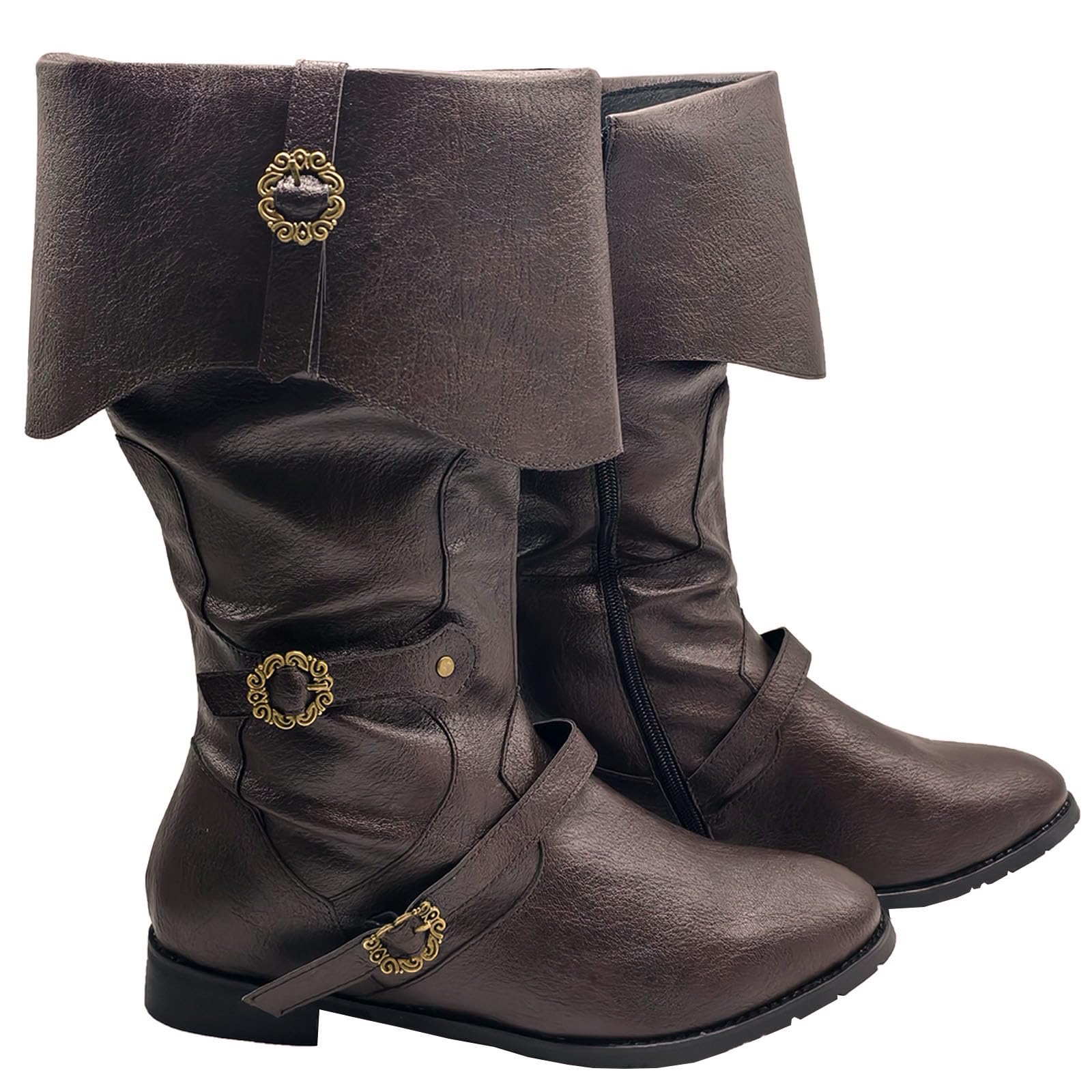 Men's Medieval Boots Renaissance Pirate Costume Faux Leather Boot Halloween Viking Cosplay Shoes