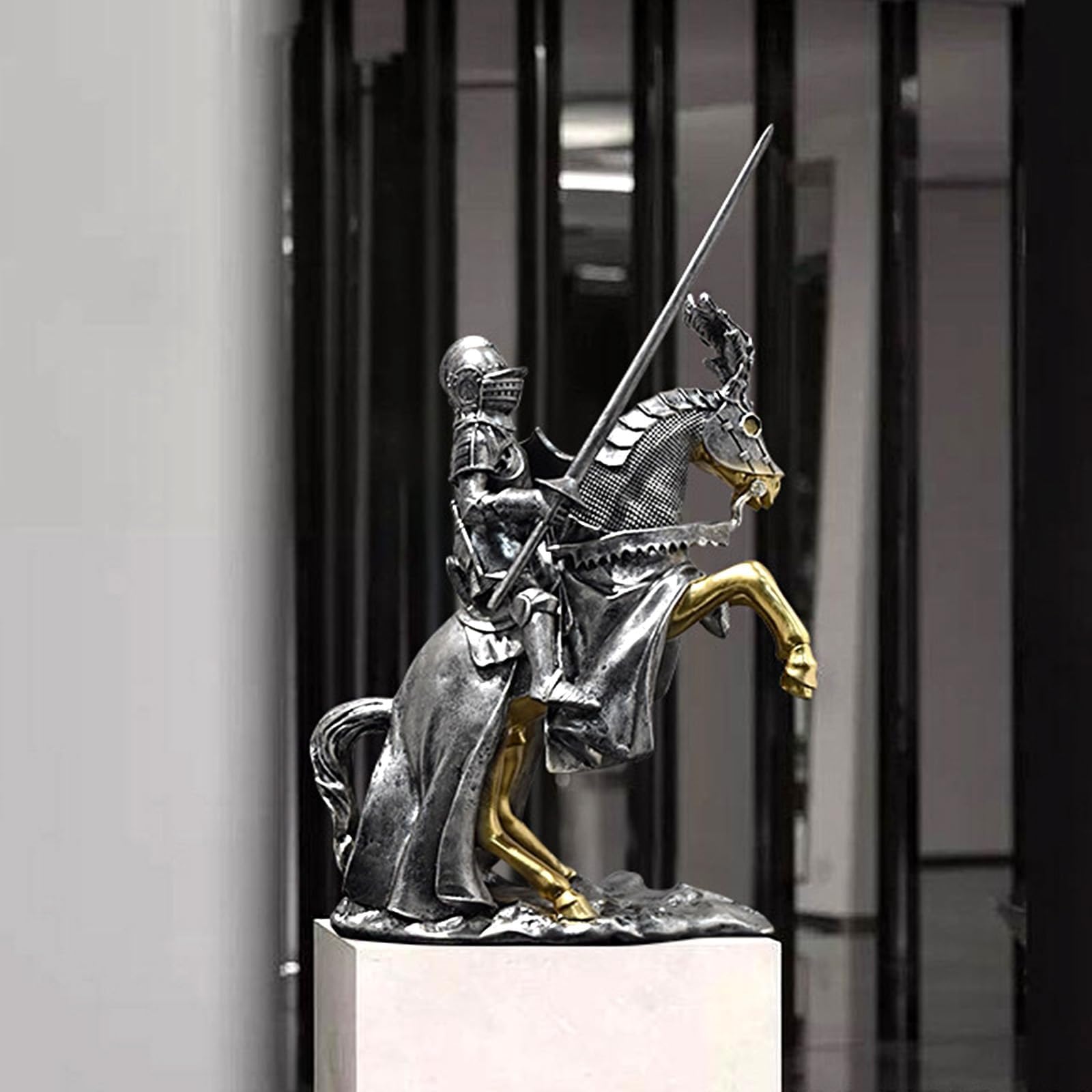 Figurka wojownika z brązu, z żywicy, 34 cm, kolekcja, legendarna średniowieczna rzeźba rycerza, szermierz, strażnik, wojownik, kolekcja prezentów do domu, biura