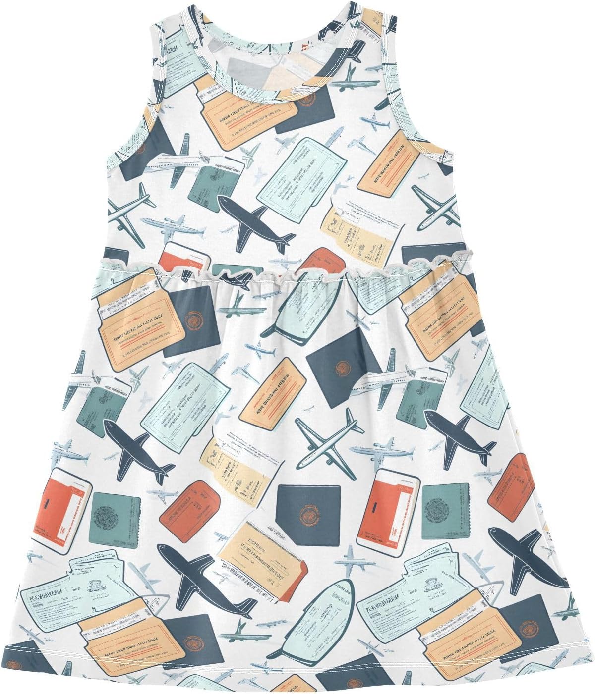 Passports Boarding Airplane Girls Summer Sleeveless Dress Casual Sundress 2-8 Years