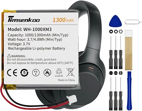 3.7V 1300mAh WH-1000XM4 Battery Replacement for Sony WH-1000XM3 WH-XB900N WH-H910N WH-CH710N SM-03 SP 624038 1588-0911 Bluetooth Headset Battery
