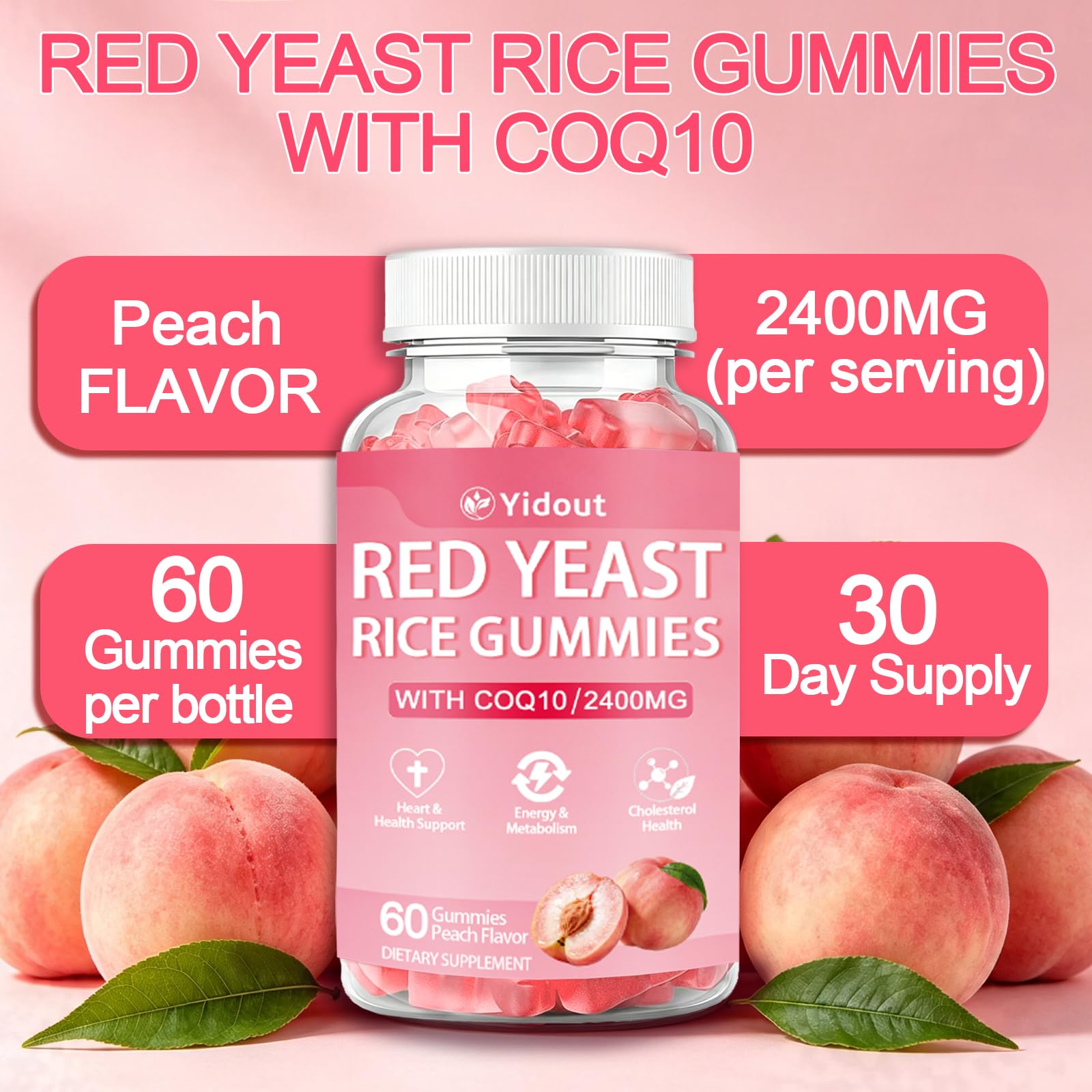 Red Yeast Rice Peach Chews, Vegan Daily Cholesterol Wellness Supplement (60 Count (Pack of 2)) — Amazon image 7
