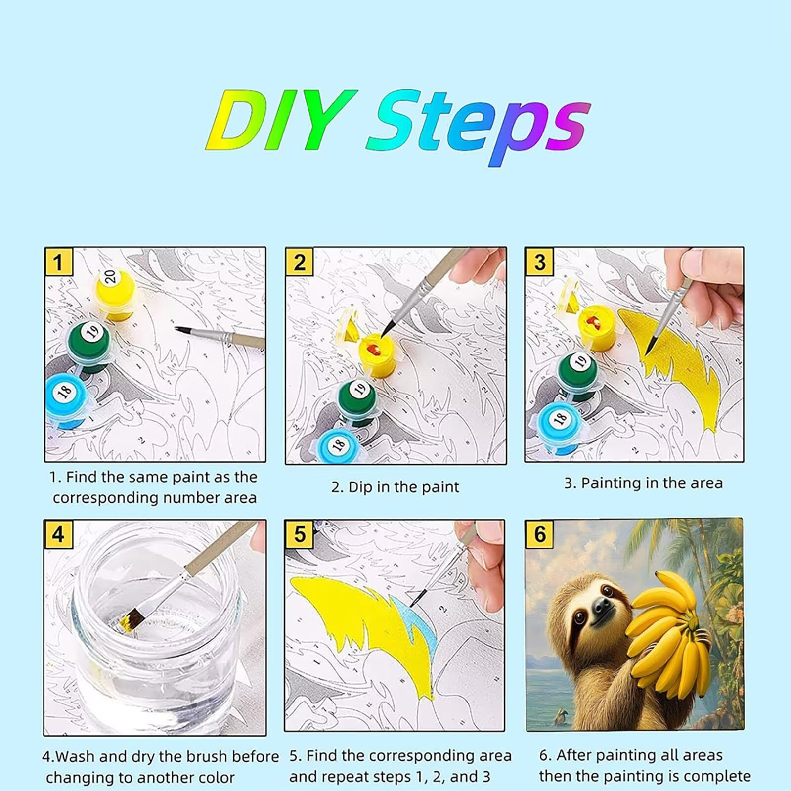 DIY Malowanie po numerach, dla dorosłych, leniwiec, zestaw do malowania olejnego, rzemiosło bananowe, artystyczne malowanie według numerów, dla dorosłych, zestawy z akrylowym pigmentem, pędzle do