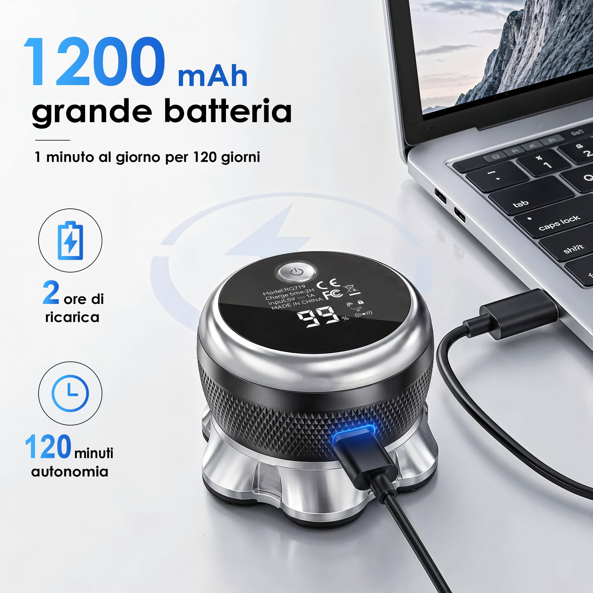 ICARE 7D Rasoio Testa Calva – 1200mAh Rasoio Elettrico Capelli con Shaver Capelli – Head Shaver Impermeabile IPX6 – 120 Minuti Doppia Velocità – Incl. 2 testine originali – Rasa Capelli Uomo a Zero