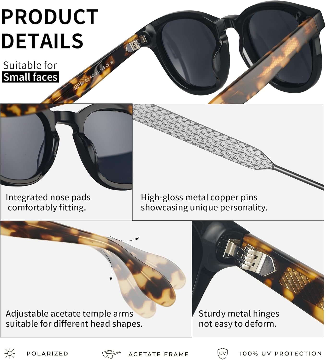 90s Retro Mens Sunglasses Womens Polarized, Round Acetate Fashion Stylish UV400 Sun Glasses