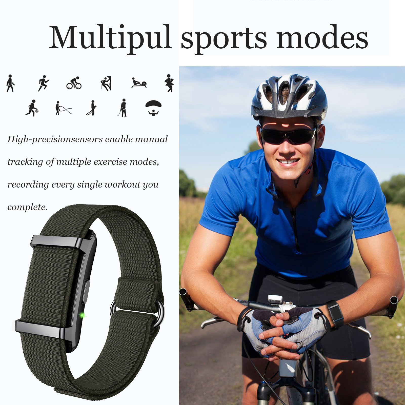 findtime Fitness Tracker Armband Aktivitätstracker ohne Display Wearable Pedometro Cardiaco Monitor Frequenza Cardiaca Misurazione della Frequenza Cardiaca Wristband Nylon Smart Band