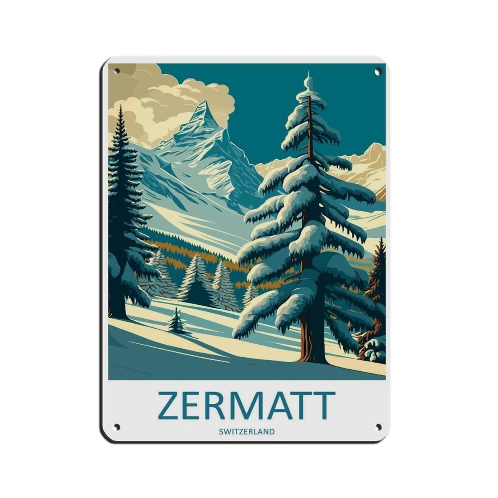 Zermatt Travel Art Ski Art Lover Gift (3) Tin Sign Vintage Metal Pub Club Cafe Bar Home Wall Art Decoration Poster Retro 12x16inch(30x40cm)