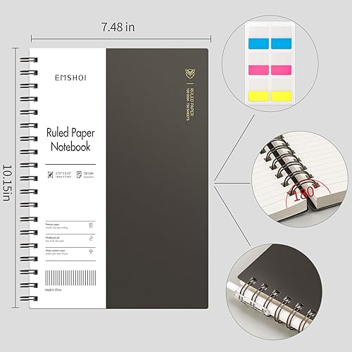 Miniatura 2 de EMSHOI Cuaderno de espiral B5 con rayas universitarias, tamaño grande de 7.48 x 10.15 pulgadas, 300 páginas150 hojas, papel grueso de 3.53 ozm, tapa