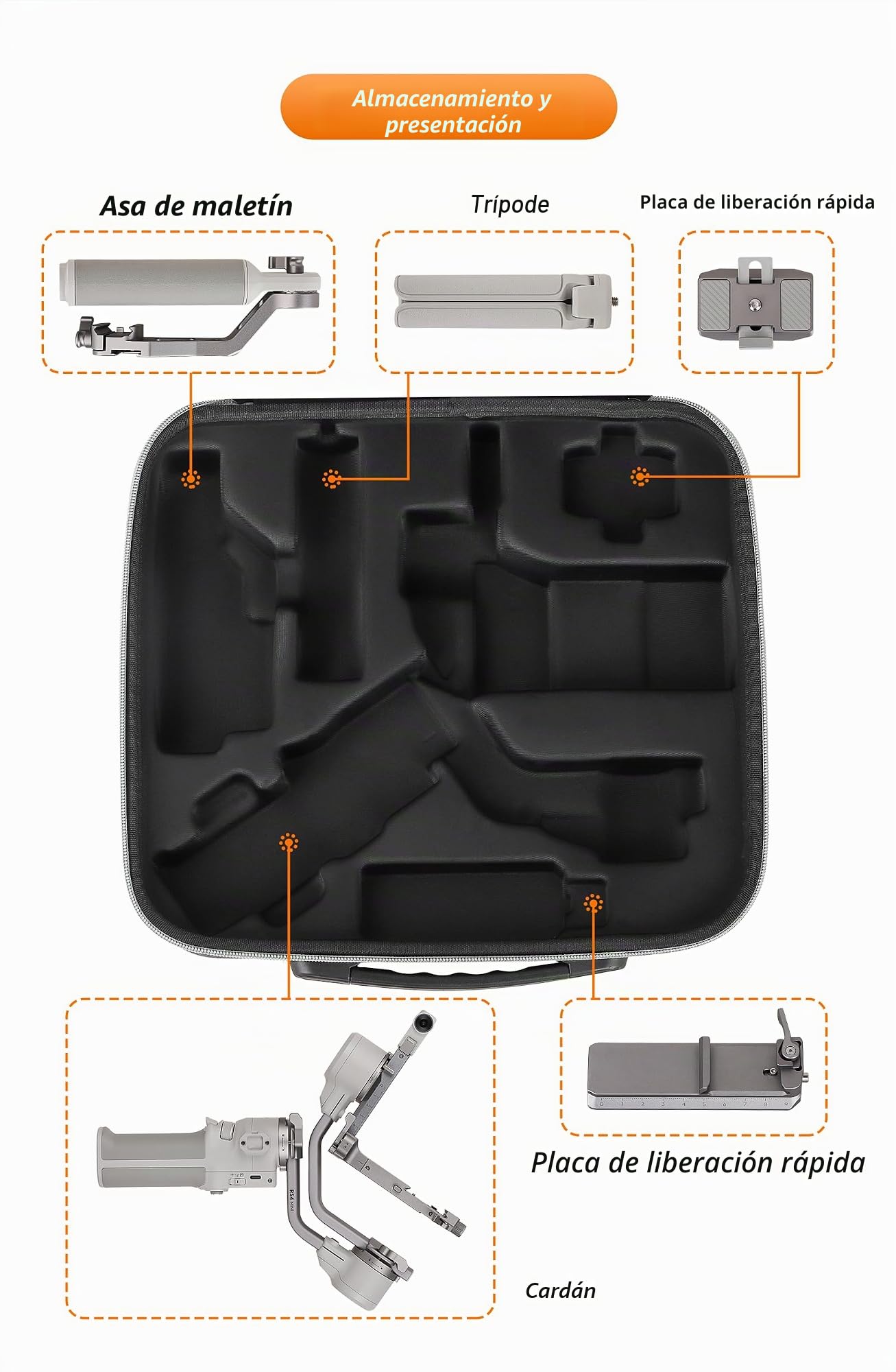 RC GearPro - Bolsa de transporte portátil para DJI RS 4 Mini, rígida para viaje, compatible con DJI Ronin RS4 Mini estabilizador de cardán de 3 ejes, color gris