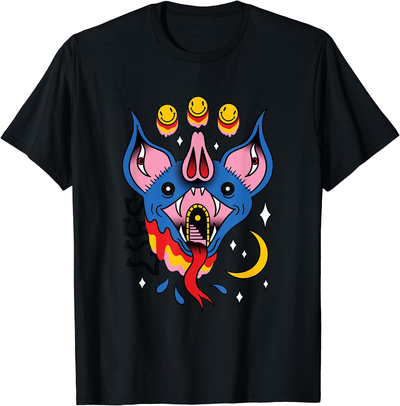Trippy Hippie Psychedelic American Tattoo Art Bat T-Shirt