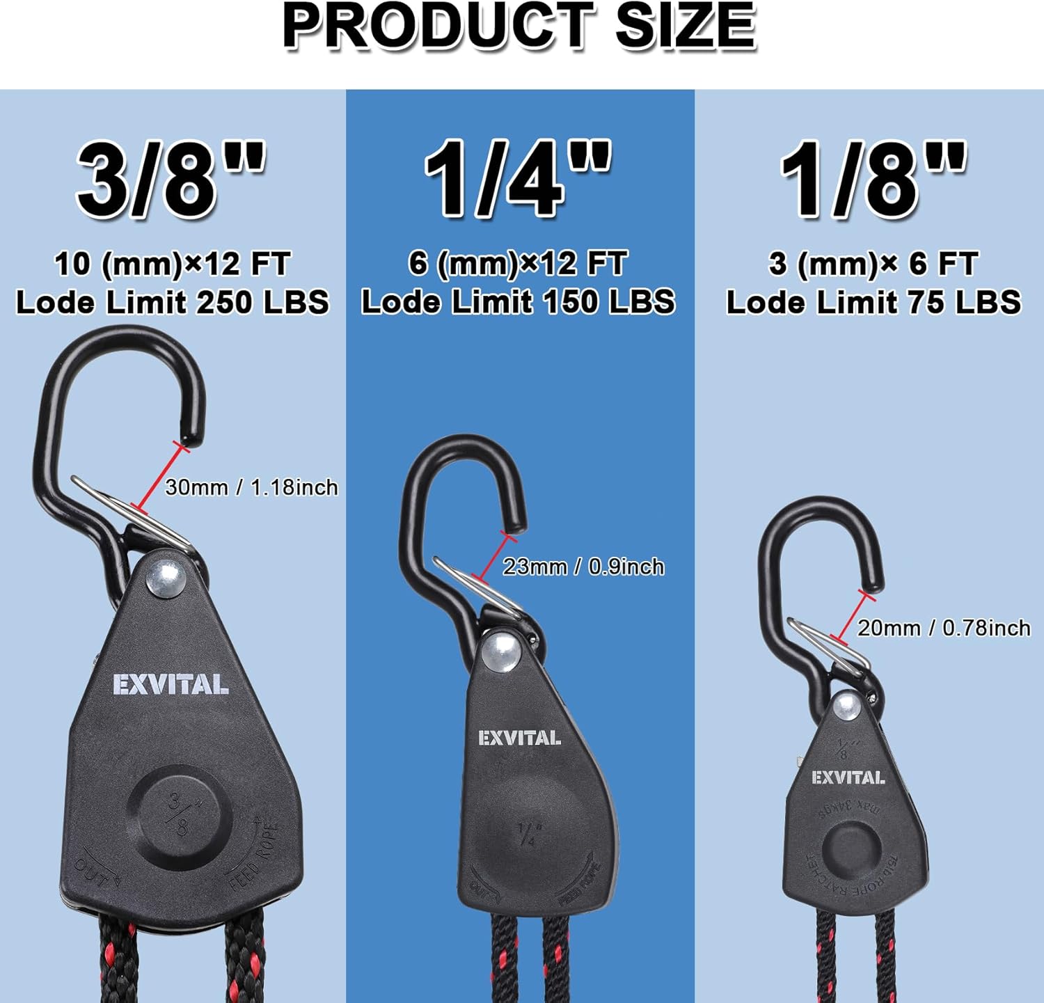 4PCS Kayak Rope Tie Down Ratchet Straps 3/8" ×12' Bow and Stern Tie Down Kayak with Safety S Hook Heavy Duty Ratchet Rope Kayak and Canoe Accessories Black
