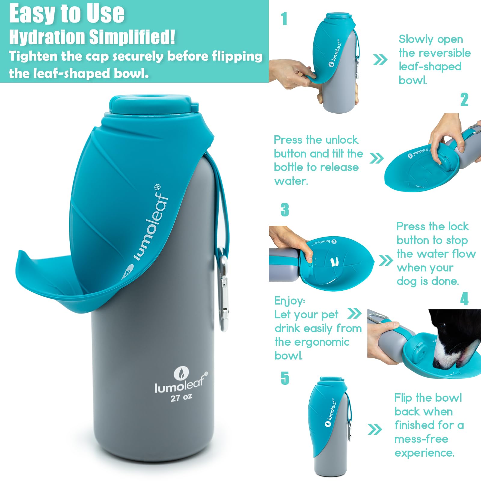 LumoLeaf Insulated Dog Water Bottle 27 oz Stainless Steel, Keep Water Cool or Warm - Image 4