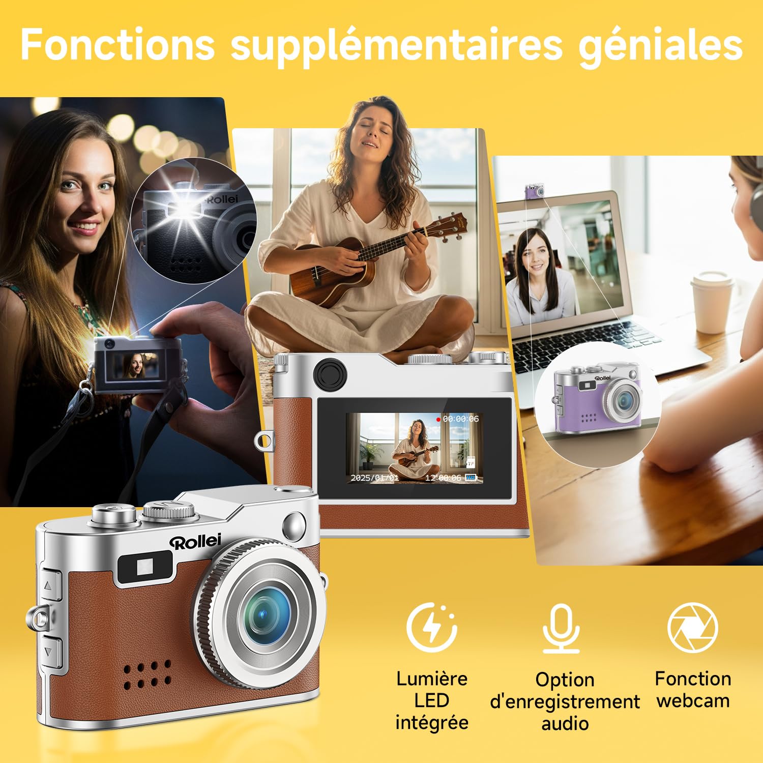 Rollei Mini Appareil Photo Numérique 1080P FHD 2MP avec Écran 0,96 pouces Flash Enregistrement Compact Vintage
