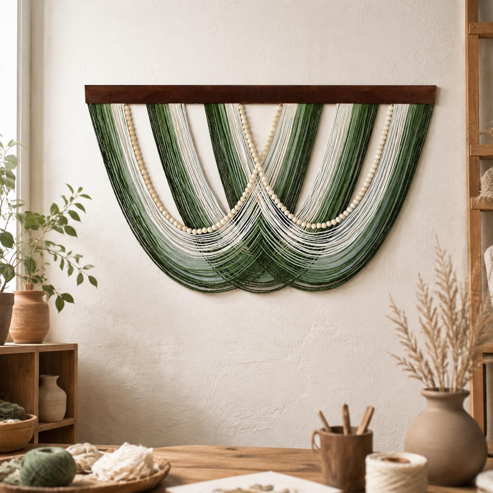 MotiveTech Tapiz Algodón Rectangular Tapiz Pared con Madera Moderno para Dormitorio,