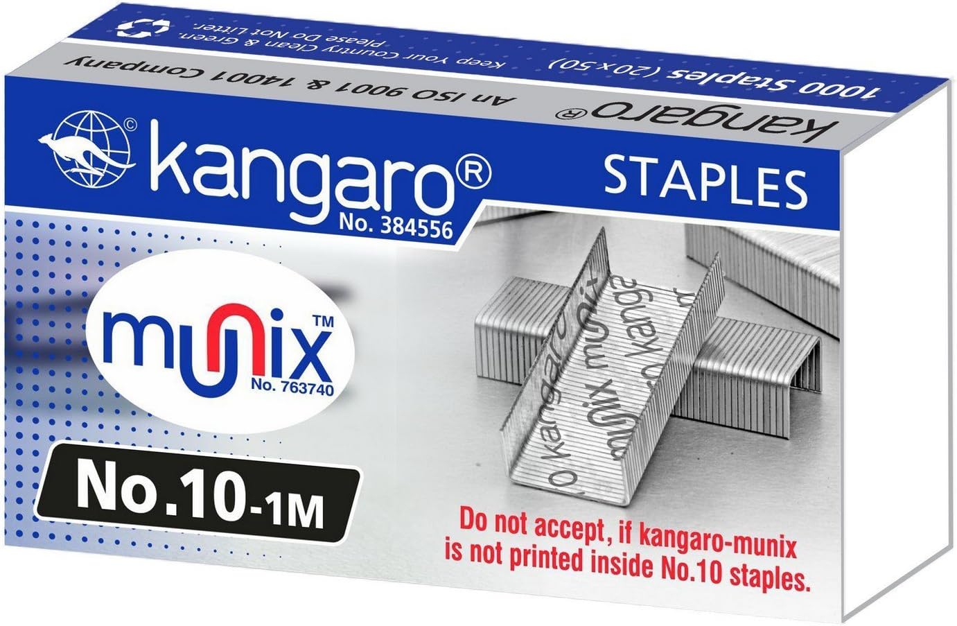 Kangaro Desk Essentials NO. 10-1M Heavy Duty Steel Wire Staple Pin | 1000 Staples | Perfect for Office, Home & School | Pack of 20