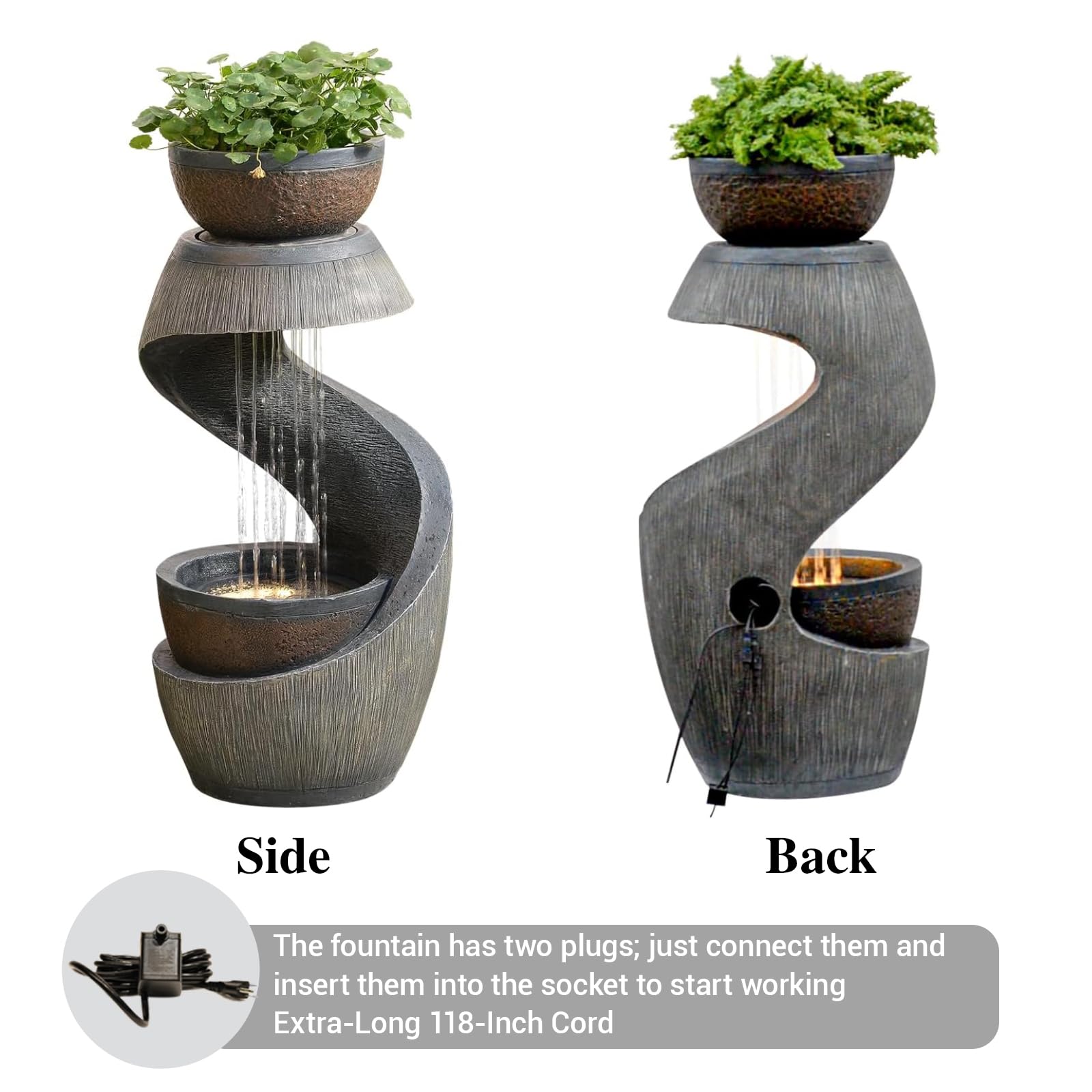 Bumilgar Gartenbrunnen Brunnen Zierbrunnen Zimmerbrunnen Brunnen Springbrunnen mit LED-Licht Wasserfall Wasserspiel für Garten,Balkon,Terrasse, 82 cm