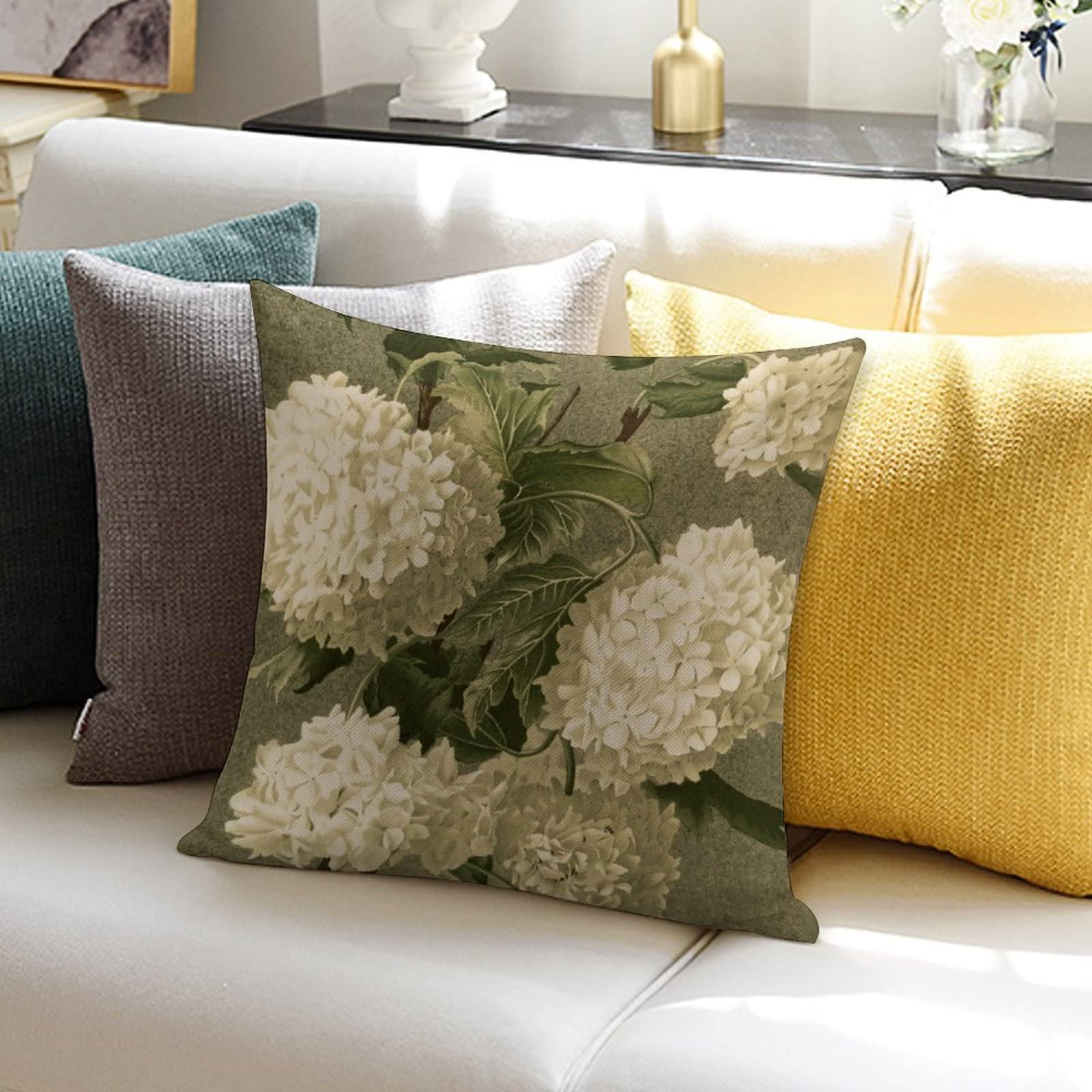 Amazon.com: Vintage Victorian White Hydrangea Floral Throw Pillow