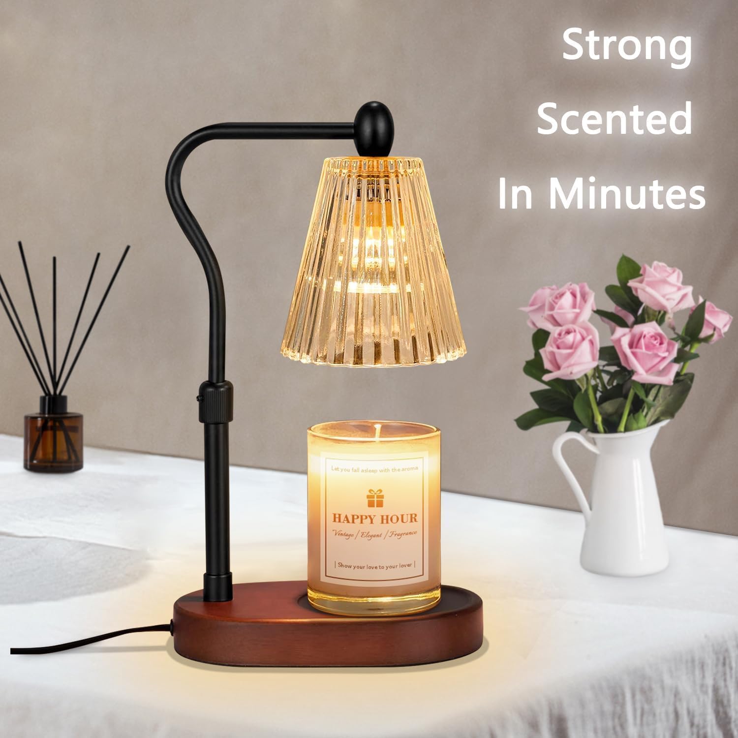Loowoko Lámpara Calentadora de Velas con Temporizador y 4 Niveles de Luz, Calentador Eléctrico para Velas en Tarro, Decoración Hogar, Incluye 2 Bombillas