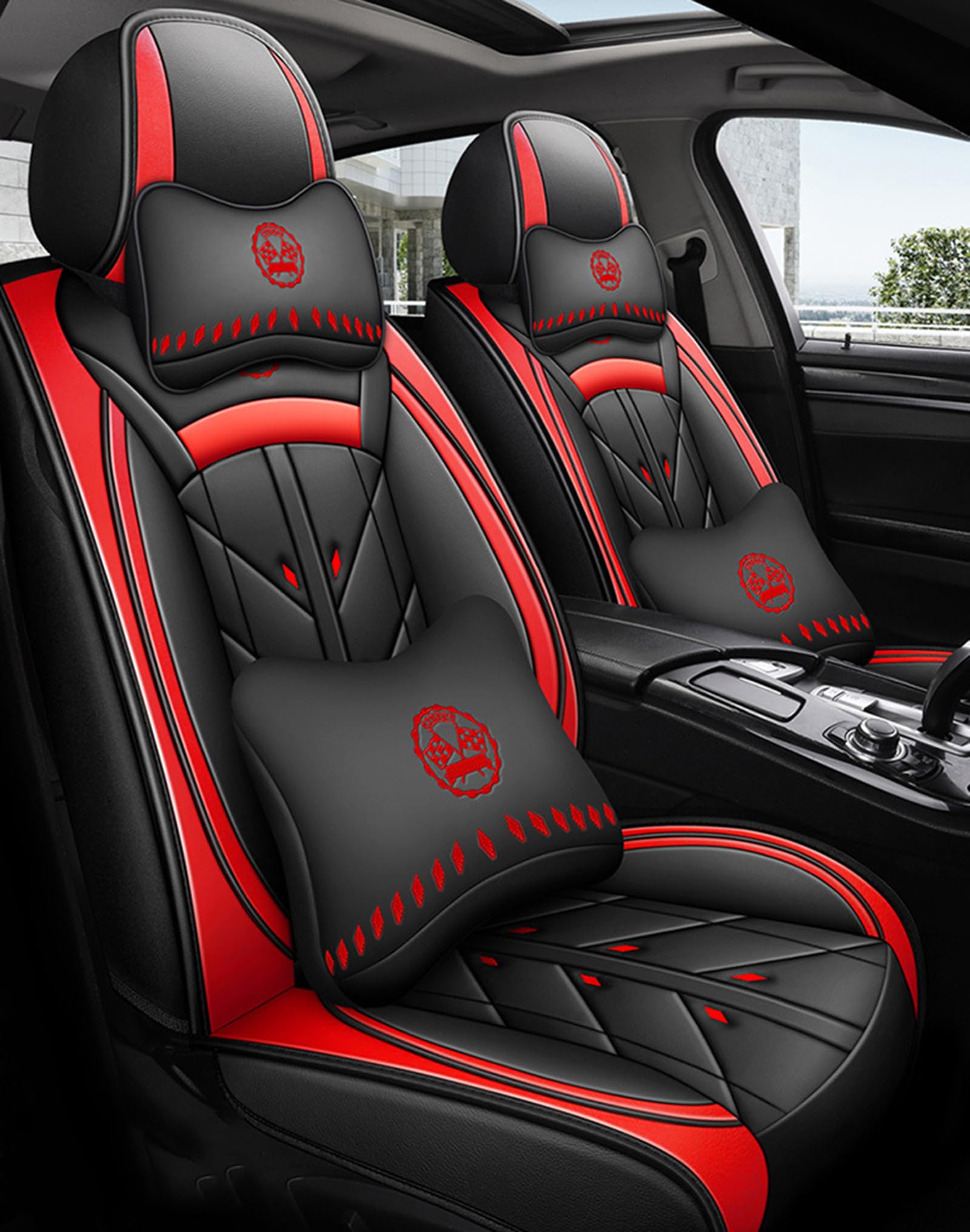 Coprisedili per auto universali in pelle Copertura completa, vestibilità | per auto, SUV e camion, protezione per sedile automobilistico in pelle PU premium con design antiscivolo,