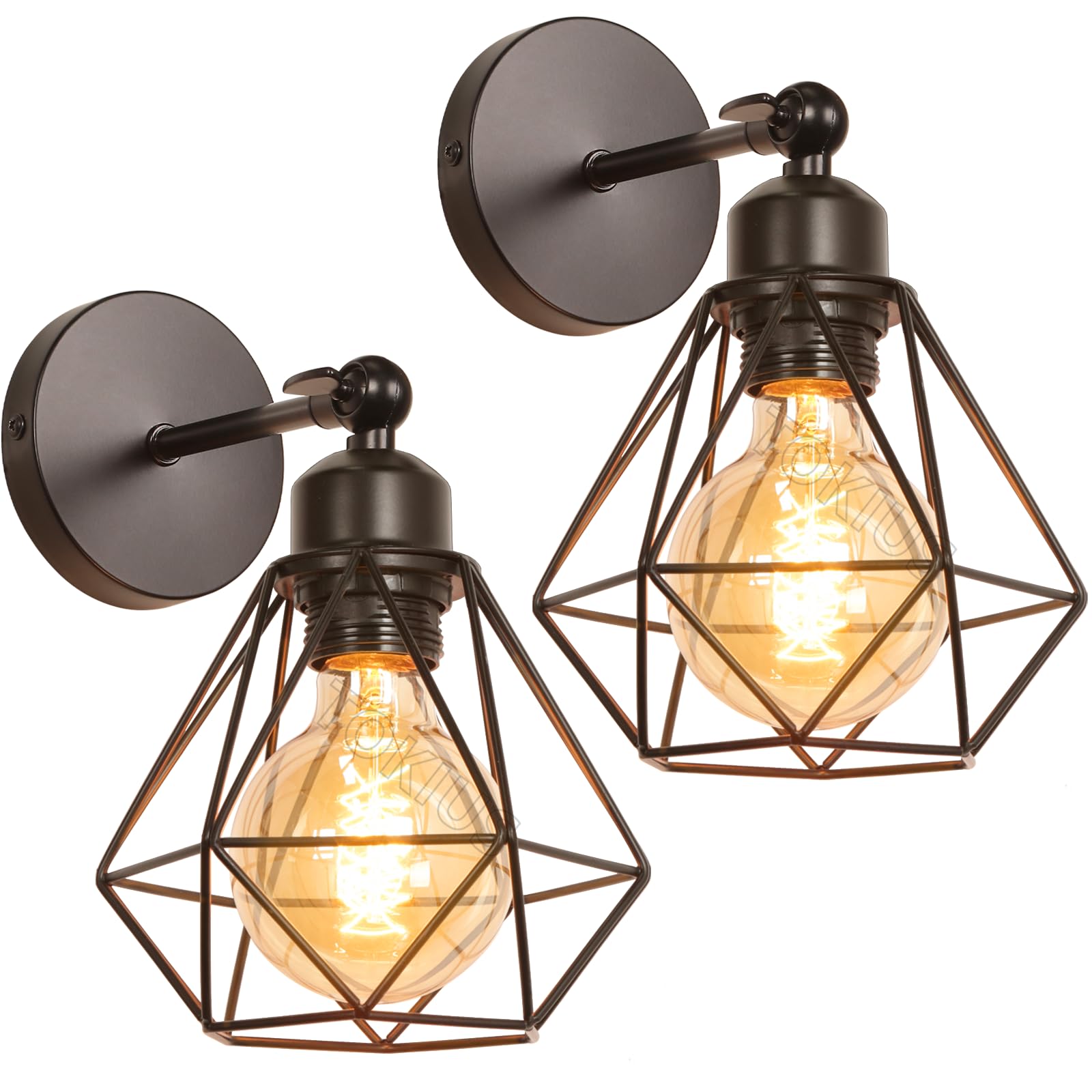 Lot de 2 Appliques Murales Interieur Vintages Industrielles Plafonniers Luminaires E27 en Métal Lampe Murale Industrielles Rétro Réglable 180° éclairage Mural Cuisine Salon (2pcs)