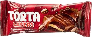 كعكة إسفنجية للكاكاو مع حشوة كريمة القهوة ومغطاة بالشوكولاتة، عبوة من 12 قطعة من تورتا