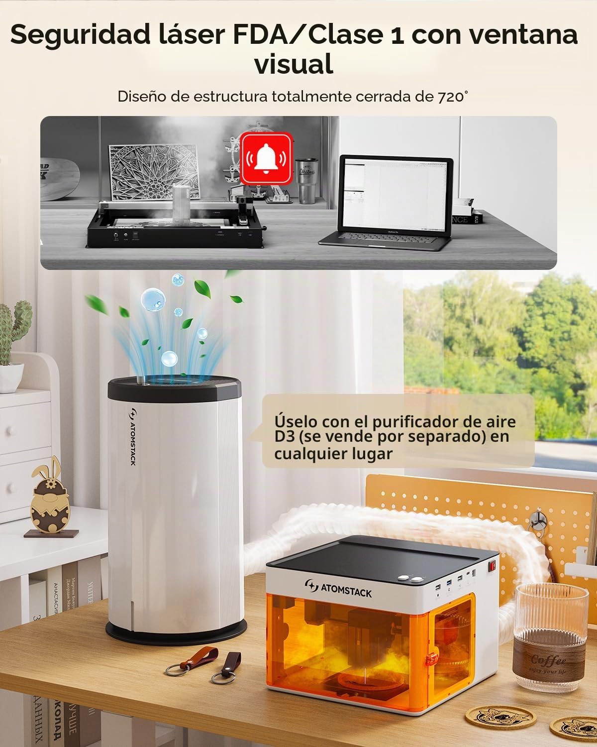 ATOMSTACK D3 Purificador de Aire, Filtros Reemplazables 99.97% Tasa de Filtración Eficiente, Juego de Filtros Purificadores de Aire HEPA, Reducen el Olor y Filtran el Humo para P1 Grabadores Láser